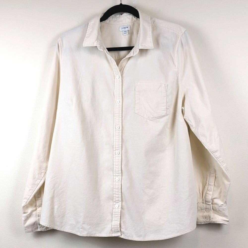 J. Crew Cream Corduroy Long Sleeve Button Front Shirt Top Size XXL